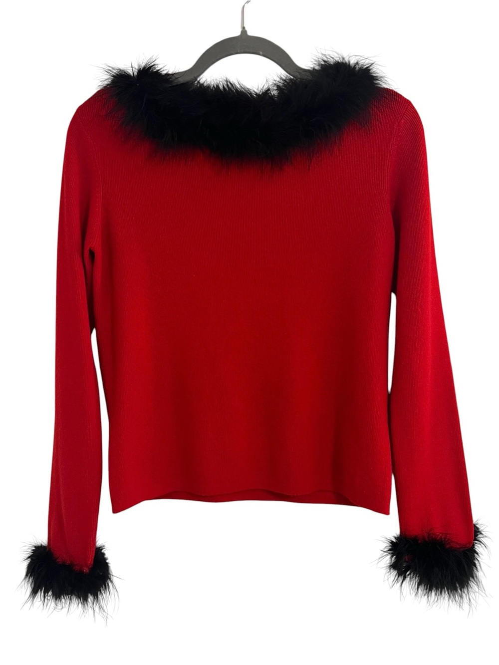 Vintage Feather-Trim Long Sleeve Sweater